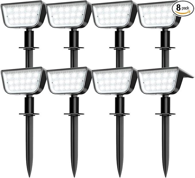 Solar Spot Lights Outdoor, Ultra Bright Solar Garden Lights Cool White, IP68 Waterproof Landscape Spotlights, 800LM 6500K for Yard Garden Wall Driveway, 8 Pack