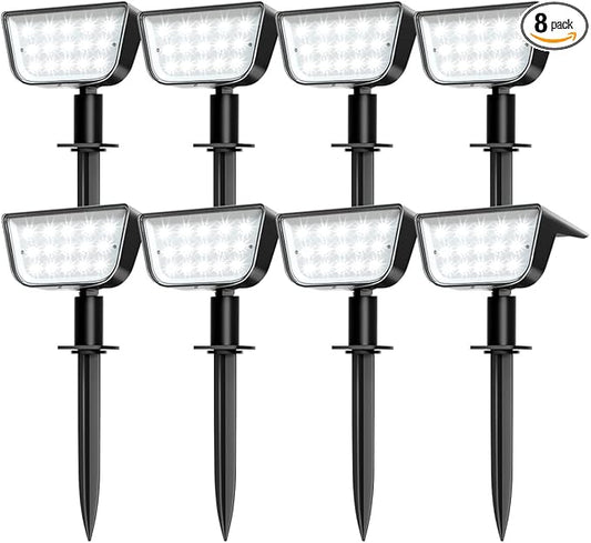 Solar Spot Lights Outdoor, Ultra Bright Solar Garden Lights Cool White, IP68 Waterproof Landscape Spotlights, 800LM 6500K for Yard Garden Wall Driveway, 8 Pack