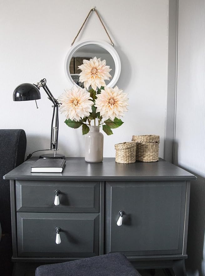 3Pcs White Artificial Dahlia Flowers Fall Fake Flower Silk Flowers with Long Stem 28" Floral Arrangements Bouquets Autumn Faux Dahlias Flowers for DIY Wedding Party Centerpieces Home Decor