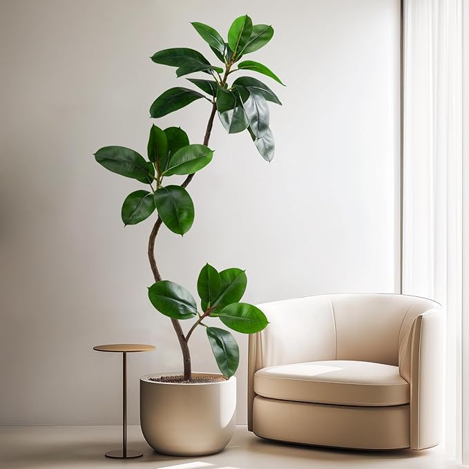 4.6ft Artificial Rubber Tree Faux Plants Indoor Faux Floor Artificial Trees Indoor,Fake Plant Fake Tropical Plants,Large Floor,Real Touch Rubber Tree for Home Decor