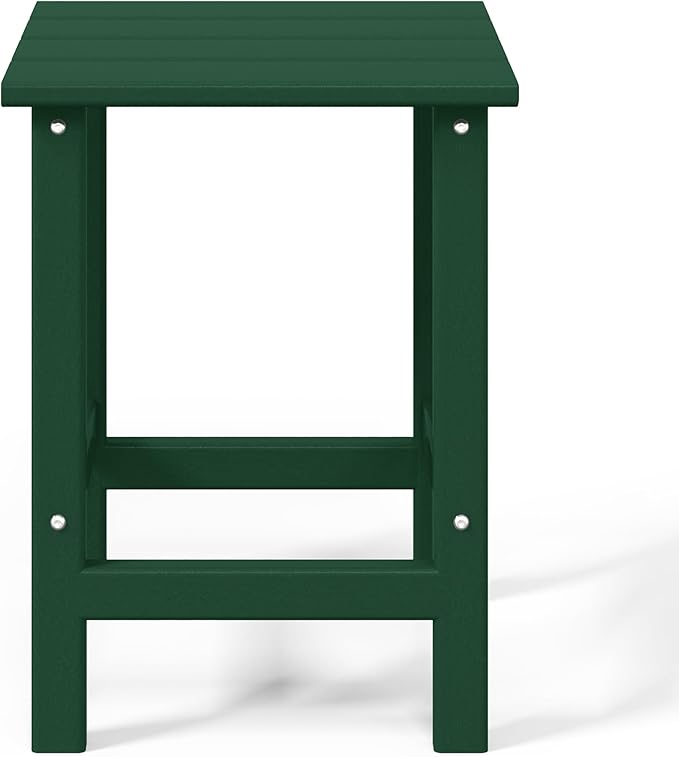 WO Home Furniture Adirondack Chairs Table Set of 3 PCS Outdoor Folding Chairs Side End Table Weather/UV Resistant for Lawn, Garden, Bon Fire, Balcony (Dark Green)