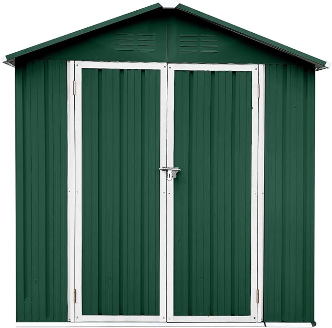 6ft x 4ft Outdoor Storage Shed Apex Roof Tool Shed Outdoor Storage Metal Garden Sheds Tool Cabinet with Galvanized Steel Construction for Backyard, Patio, Poolside, Green