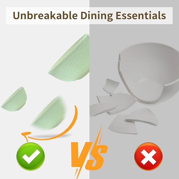 Wheat Straw Dishes Set for 8, Dinnerware Sets 32 piece, Unbreakable Plates, Bowls, Cups Sets for Kitchen Parties Camping RV - Green