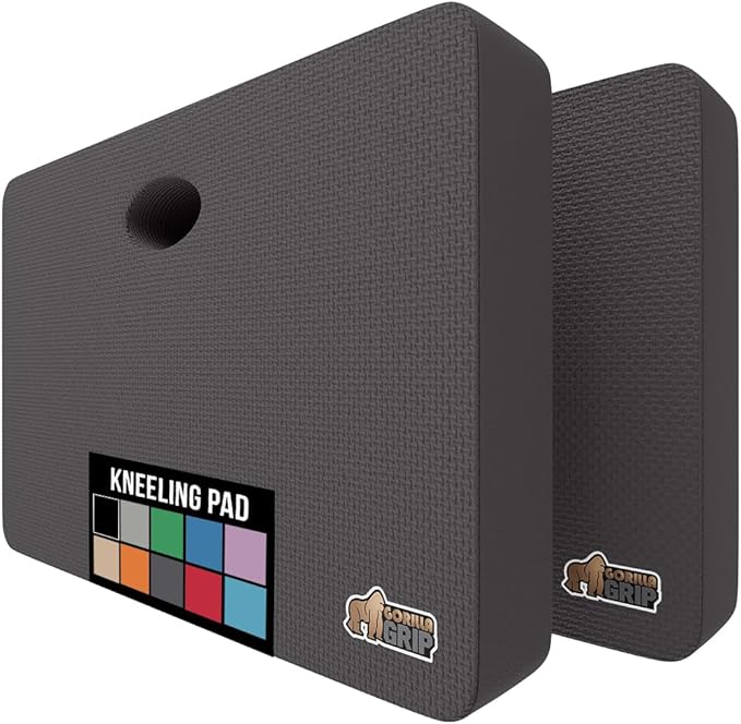 GORILLA GRIP Extra Thick Patent Pending Garden Kneeling Pad, 17.5 x 11 Inch Supportive Soft Foam Knee Cushioning Gardening, Water Resistant, Bathing Baby, Working Supplies, Lightweight 2 Pack Charcoal