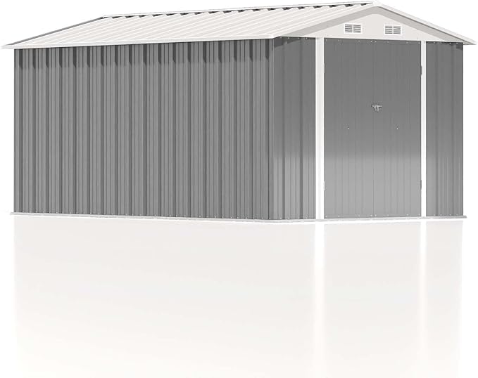 Patiowell 12 x 8 FT Outdoor Storage Shed, Steel Shed Storage House with Design of Lockable Doors, Utility and Tool Storage for Garden, Patio, Backyard, Outside use, Gray