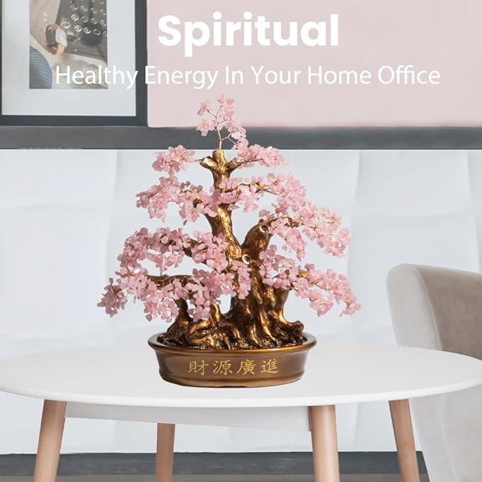 Natural Rose Quartz Tree Large,18" Chakra Crystal Tree(1,300 Gemstone Count) Healing Properties - Bonsai Feng Shui Money Tree for Love Self Care Home Office Decoration