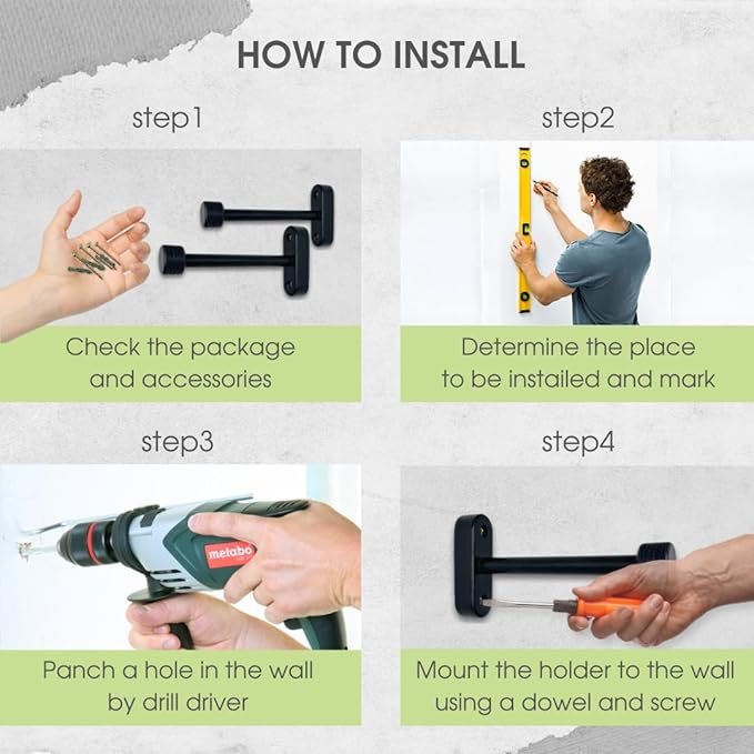 EvenWood 2-Piece Set of Wooden Plant Hooks for Wall with Sturdy Metal Tube - Plant Wall Hanger for Pots, Flower Brackets - Bracket Plant Hanger for Indoor and Outdoor Decorations (Black, 8 Inch)