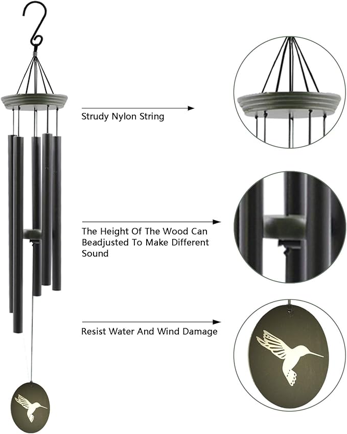Hummingbird Outdoor Wind Chimes for Outside - 33" Tall, Tuned Melody, Memorial Gift for Mom/Grandma, Weather-Resistant, Perfect Decoration for Patio, Garden, Yard & Indoors