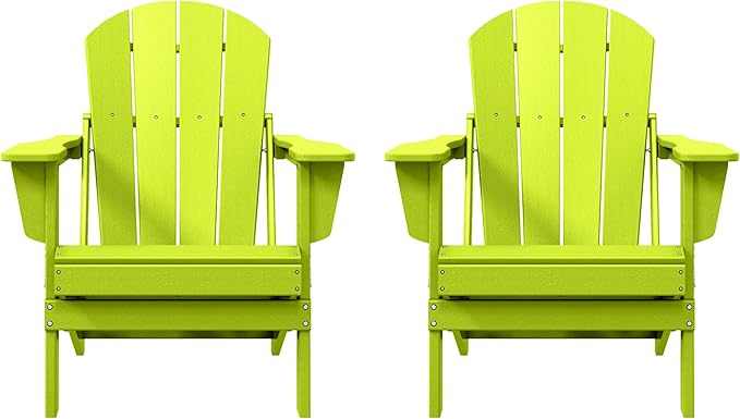 Westin Outdoors Laguna WO Home Furniture Adirondack Chair 2 PCS Set Outdoor Folding Patio Chair for Bon Fire Pit Garden Lawn Backyard Lounging Relaxing (Lime Green)