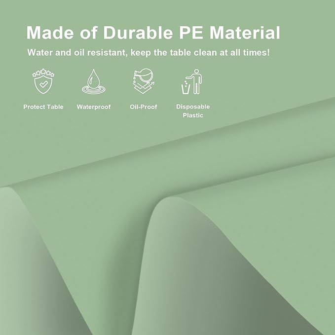 3 Pack Rectangular Sage Green Tablecloth, Sage Green Plastic Table Cloths for Parties Disposable, 54x108 in Waterproof Camping Tablecloth for Birthday Party Baby Shower Picnic Valentines