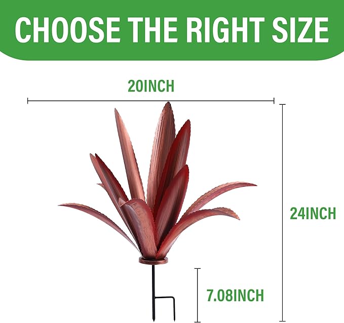 Metal Agave Plant Home Decor, Enlarge Thickened Metal Agave Garden Art for Outdoor Decor, Patio Lawn, Garden Sculpture Statue(Red)