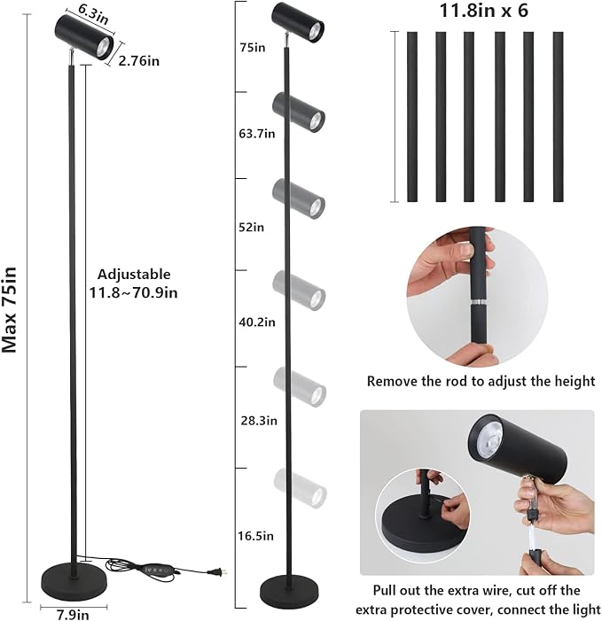 HMVPL Grow Lights Stand for Indoor Plants Full Spectrum Tall Plant Light for Indoor Growing with 20W COB Plant Light Bulb,4/8/12H Timer, Led Growth Floor Lamp for Large Plant Seedling(6 Level Height)