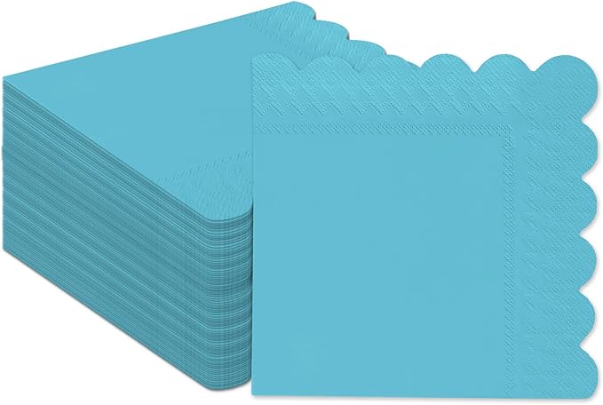 qiqee Sea Blue Cocktail Dinner Napkins 5x5inch Disposable Beverage,Wedding, Birthday Party Dessert Wave Paper Napkins(120 Count)