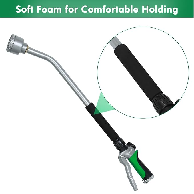 RESTMO Long Watering Wand, 24 Inches Gentle Soft Full Shower Sprayer Wand with Flow Control, Heavy Duty Metal Hose Wand for Hanging Baskets, Shrubs, Plants, Flowers, Garden and Lawn