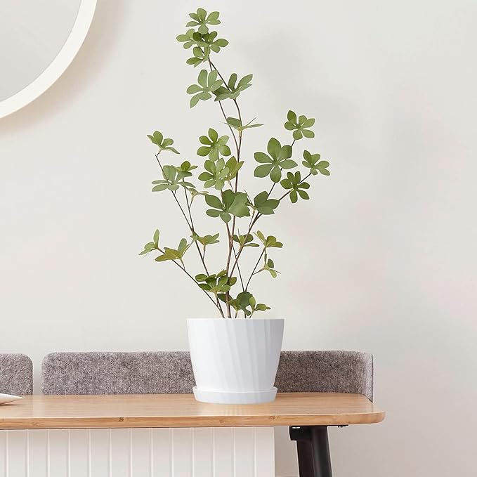 6 Inch Plant Pots Bulk, 6 Pack Plastic Planters with Drainage Holes and Saucers for Indoor Outdoor House Plants and Flowers, White