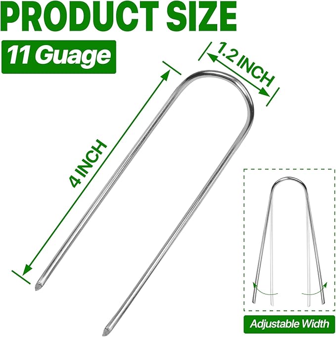 U Shape Garden Stakes 180 Packs 4 Inch 11 Gauge Irrigation Tubing Stakes, Heavy Duty Galvanized Landscape Staples for Tube, Lawns, Landscape Fabrics,Irrigation Hose and Weed Barriers