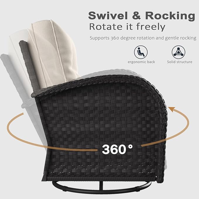 LayinSun 10 Pieces Outdoor Patio Furniture Set with Fire Pit Table, Rattan Wicker Sectional Swivel Rocker Chairs Sets