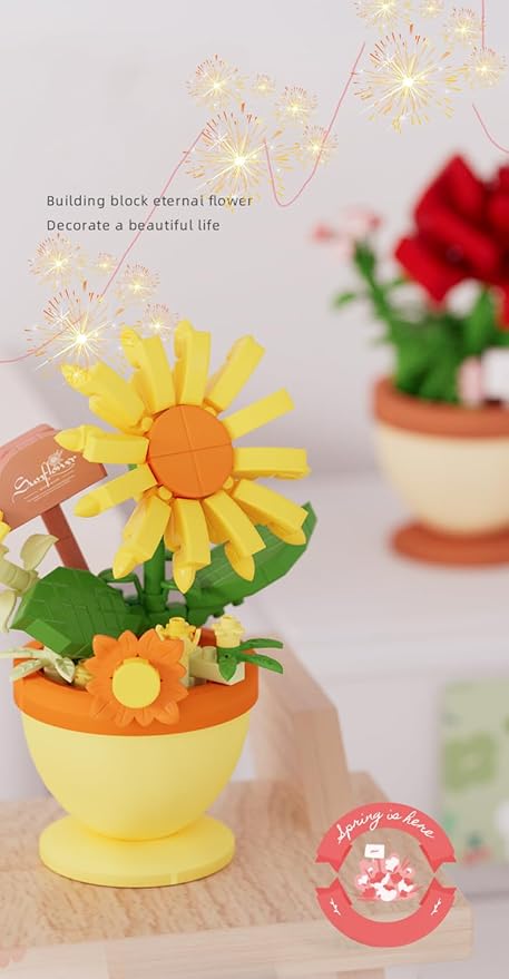 Tulip Mini Flower Bonsai Building Toy Potted Plant Blocks Artificial Particle Flower Botanical