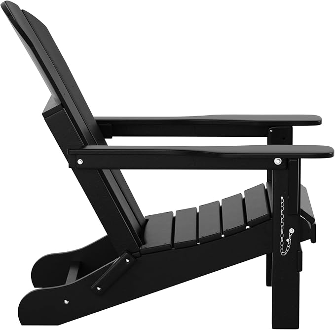 WO Home Furniture Adirondack Chairs Table Set of 3 PCS Outdoor Folding Chairs Coffee Table Weather/UV Resistant for Lawn, Garden, Bon Fire, Balcony (Black)