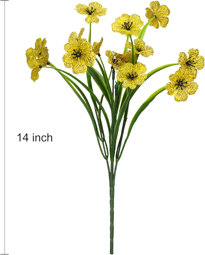 15 Bundles Artificial Flowers Outdoor UV Resistant Fake Silk Plants Plastic Faux Shrubs Outside Front Porch Window Box Garden Home Hanging Planter Decoration (Yellow)