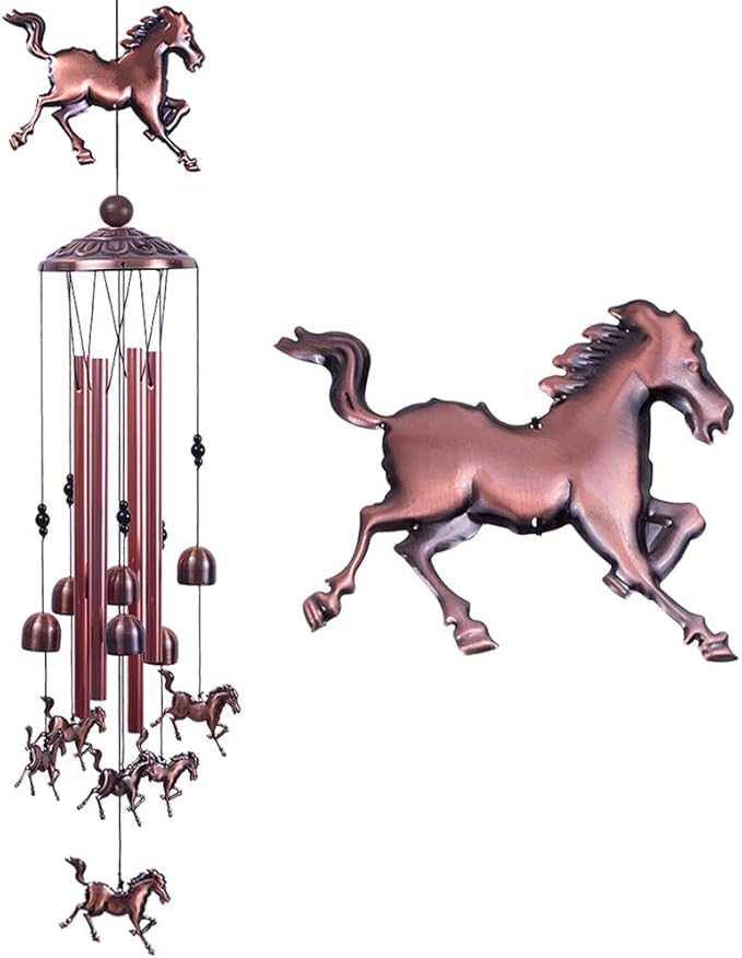 Horse Wind Chimes Decor- 37 Inch Pure Hand-Made Waterproof Metal Musical Wind Bells with 4 Aluminum Tubes 6 Bells Mobile Wind Catcher Romantic Wind Chime for Home, Festival, Indoor/Outdoor Decoration