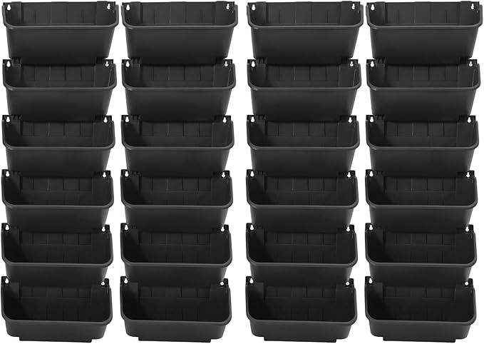 Vertical Wall Planter with 24 Plastic Pots, Wall-Mounted Garden Planter Stackable Wall Hanging Flower Pot Clasp Design with Grooves Drainage Holes for Indoor and Outdoor (Black 24)