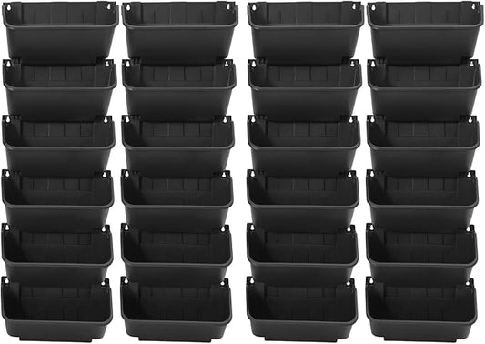 Vertical Wall Planter with 24 Plastic Pots, Wall-Mounted Garden Planter Stackable Wall Hanging Flower Pot Clasp Design with Grooves Drainage Holes for Indoor and Outdoor (Black 24)