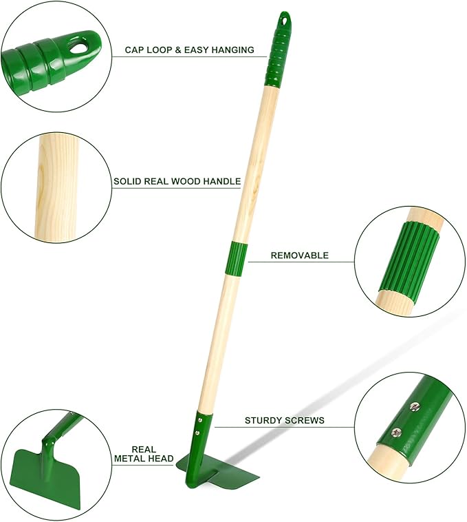 Duckura Kids Gardening Tools Set - 7pcs Wheelbarrow Set for Kids with Shovel, Rake, Leaf Rake, Summer Outdoor Yard Digging Weed Toys, Halloween Birthday Gifts for Boys Girls Age 2 3+ Years Old(Green)