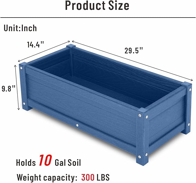 HDPE Raised Garden Beds Outdoor,Rot-Resistant and Non-Cracking,Outdoor Planter Boxes Rectangle with Drainage Holes for Yard,Lawn Navy