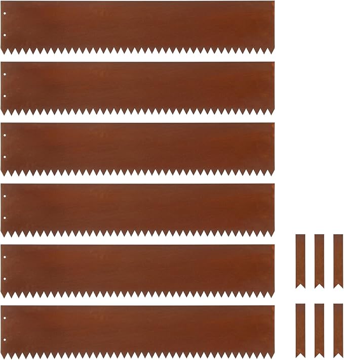 Dyna-Living 40 x 8 Inch Steel Landscape Edging 6 Pack Metal Edging for Landscaping Garden Edging Border, 20FT Total Pre-Rusted Border Metal Landscape Edging with Clips for Lawn, Garden, Yard