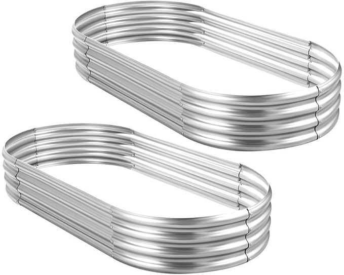 Land Guard 2Pcs Galvanized Raised Garden Bed Kit, 10×4×1ft Galvanized Planter Raised Garden Boxes Outdoor, Oval Large Metal Raised Garden Beds for Vegetables…………