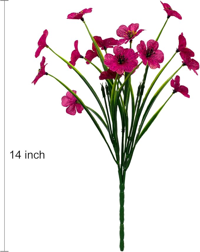 15 Bundles Artificial Flowers Outdoor UV Resistant Fake Silk Plants Plastic Faux Shrubs Outside Front Porch Window Box Garden Home Hanging Planter Decoration (Fuchsia)