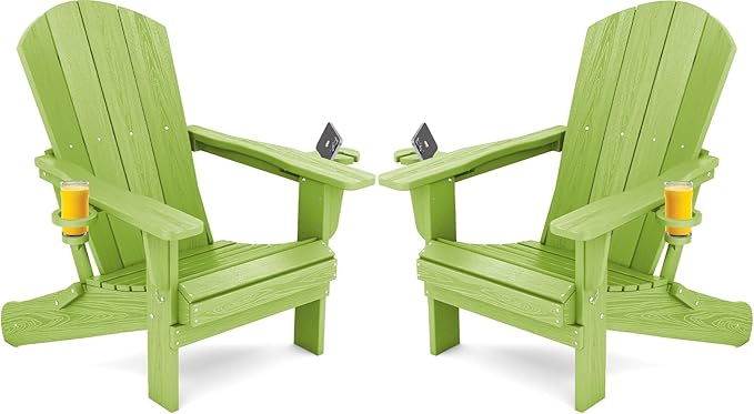 SERWALL Adirondack Chair with Cup Holders - Composite Adirondack Chairs Set of 2 HDPE Outdoor Chairs All Weather Use- Apple