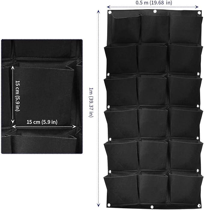 SOUJAP 2 Pack 18 Pockets Vertical Wall Garden Planter Plant Grow Bag, Hanging Felt Grow Bags Vertical Wall Garden for Indoor, Outdoor, Flower, Garden, Vegetable and Home Decoration (Black)