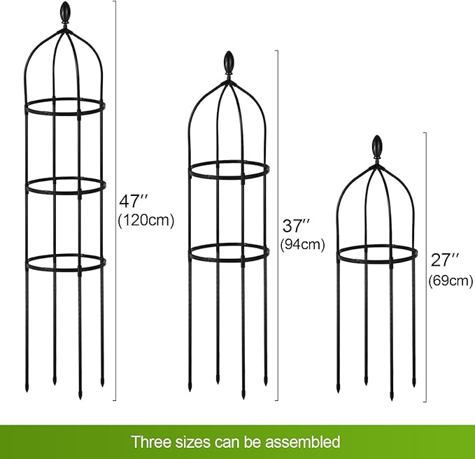 Tower Obelisk Garden Trellis for Climbing Plant,48inch Rustproof Fiberglass Potted Plant Support for Indoor Outdoor Vegetable Fruits Climbing Vines Flowers Stands Comes with 20 Ties (2 Packs)