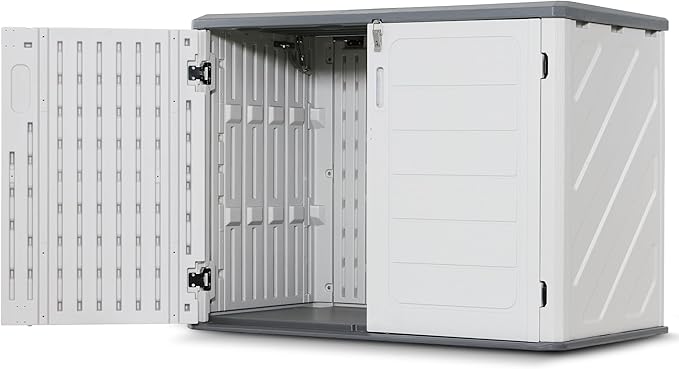 Macrout 25 Cu.Ft Small Plastic Outdoor Storage Cabinet with Floor, 4.3 x 2.5 ft Waterproof Resin Outdoor Storage Shed, Lockable Horizontal Shed for Garden and Patio