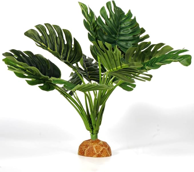 Fake Monstera Plants, Reptile Terrarium Decor, Bearded Dragon Tank Accessories fit Crested Gecko Leopard Lizard Chameleon Ball Python Snake Frog