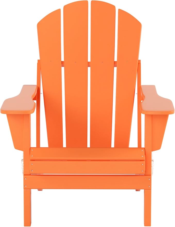 WO Home Furniture Adirondack Chairs Table Set of 3 PCS Outdoor Folding Chairs Coffee Table Weather/UV Resistant for Lawn, Garden, Bon Fire, Balcony (Orange)