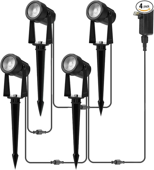 Banord Outdoor Landscape Lighting, 4 Pack Low Voltage Landscape Lighting, IP65 Waterproof Outdoor Lighting for Yard Garden Lawn Plants