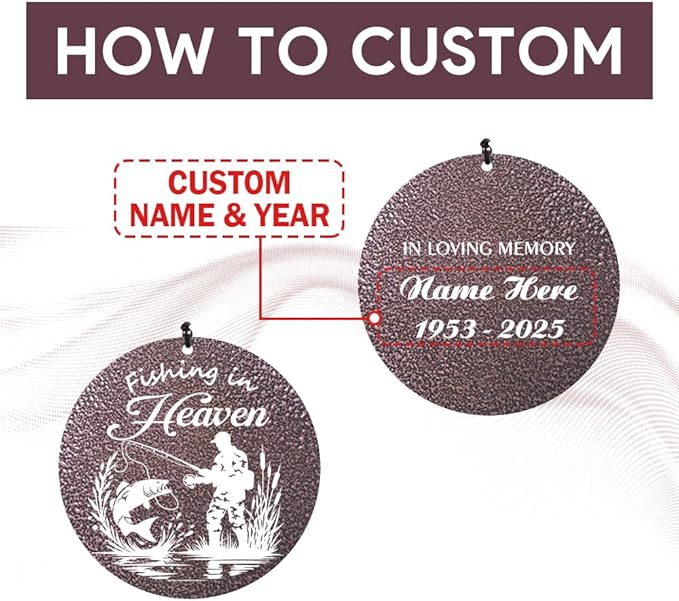 Personalized Wind Chimes, 36inch Sympathy Wind Chime, in Loving Memory for Loss of Loved Grandpa/Dad/Friends Loves Fishing, Metal Large Memorial Condolences Gifts