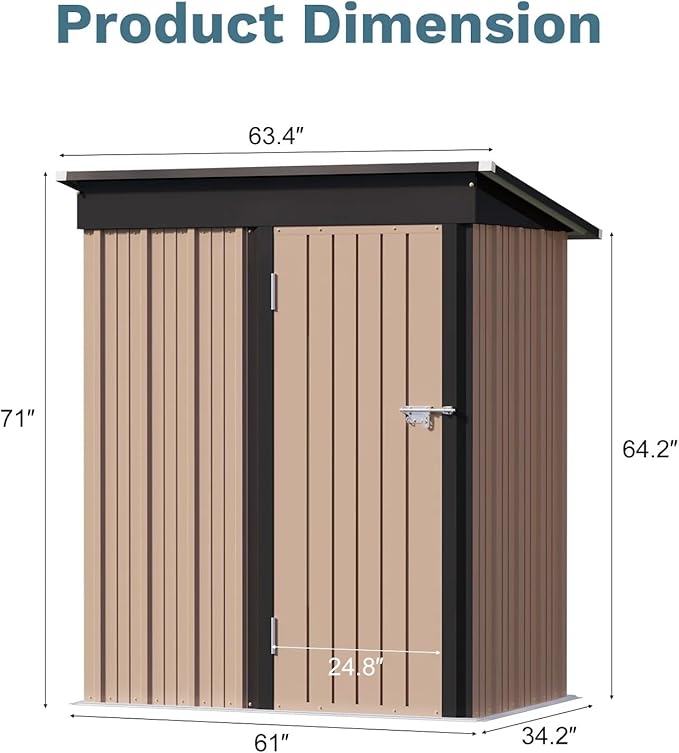Greesum 5×3FT Outdoor Storage Shed, Metal Patio Storaged Sheds with Lockable Doors, Sheds & Outdoor Storage for Bike, Backyard, Pool and Garden, Brown
