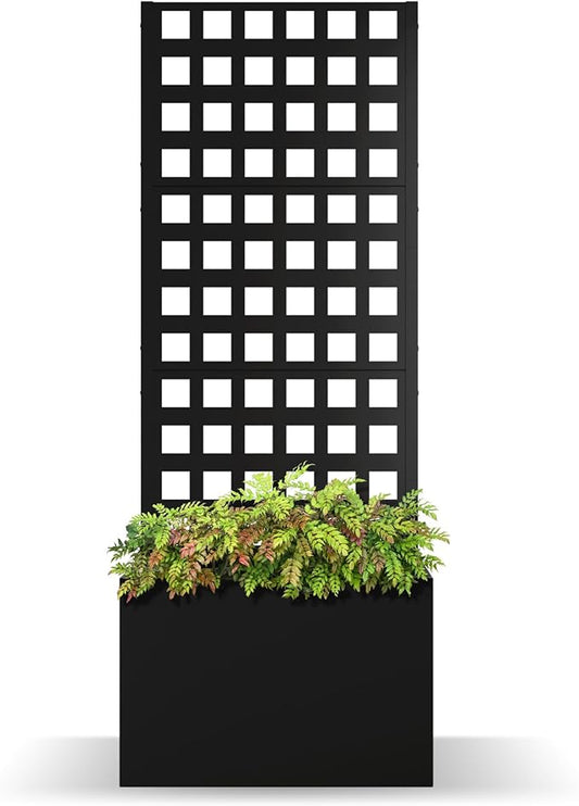 Metal Planter Box with Trellis, Planter Box with Privacy Screen, Privacy Trellis Outdoor for Climbing Plants with Drainage Holes, Raised Garden Bed for Vegetables