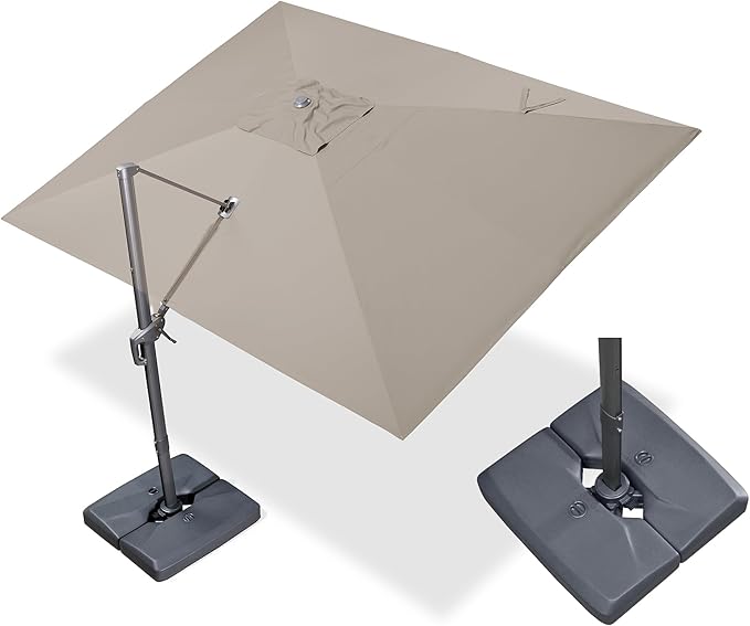 PURPLE LEAF 10' X 13' Rectangle Cantilever Umbrella with Base Outdoor Large Aluminum Patio Umbrella with 3-Year Fade Resistance Recycled Fabric and 360-degree Rotation for Deck Pool Garden, Ash Mocha