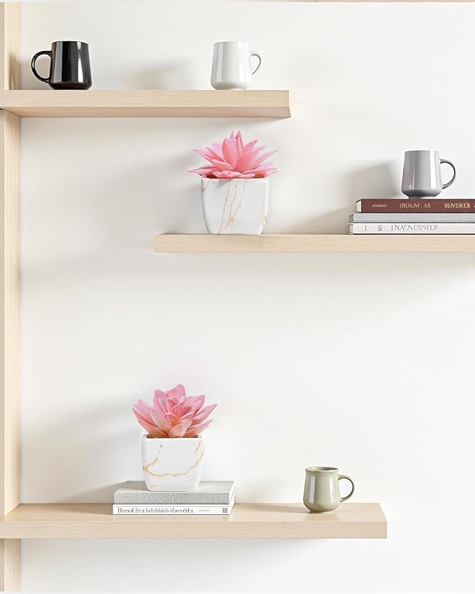 Artificial Succulent in 4PCS White Ceramic Pot, Small Fake Succulents Plants for Office and Desk Decor,Bathroom, Bedroom, Shelves, Vanity for Women