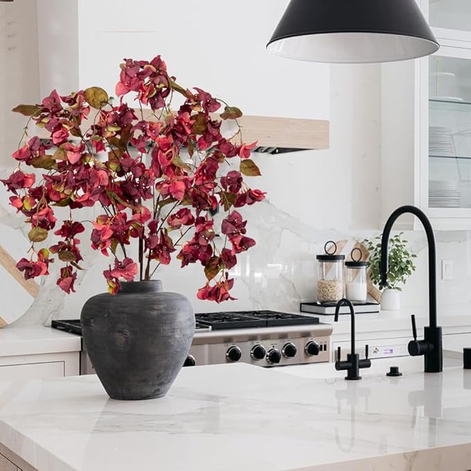 Artificial Bougainvillea Branches 47" Long Wisteria Vines Trailing Artificial Flowers for Front Door Porch Planter Urn Patio Balcony Drooping Flowers Dark Mauve Bugambilias for Planters