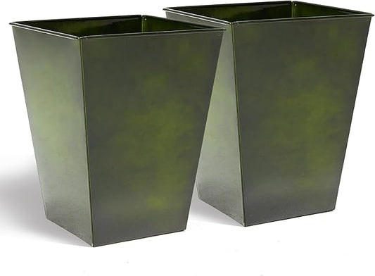 KOL 18''H. Bright Glazed Planter with Drainage Hole, Set of 2, Galvanized Steel Planter Pots for Indoor & Outdoor Use, Decorative Flower Plant Pots for Front Porch, Patio, Deck - Green