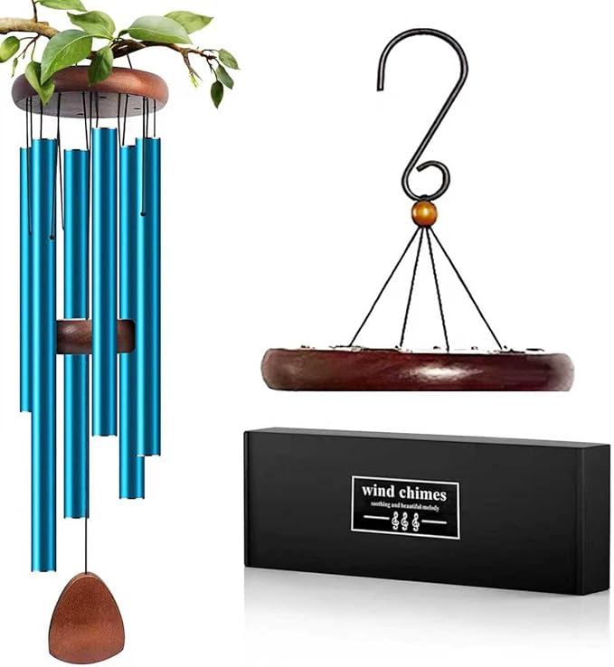 Aluminum Wind Chimes for Outdoor Garden and Yard with Soothing Deep Tones, Creates a Peaceful Ambiance with Sophisticated Wind Catcher, Ideal Calming Gift for Families (Blue, 37 Inches)