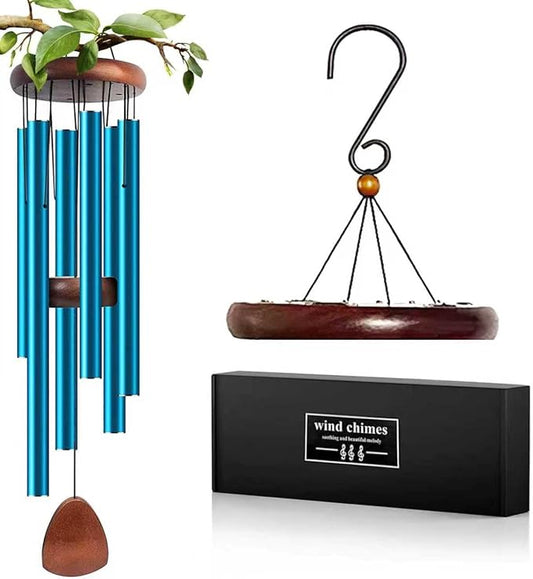 Aluminum Wind Chimes for Outdoor Garden and Yard with Soothing Deep Tones, Creates a Peaceful Ambiance with Sophisticated Wind Catcher, Ideal Calming Gift for Families (Blue, 37 Inches)