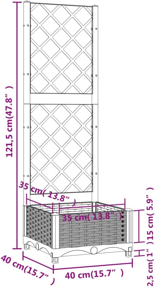Garden Planter with Trellis, Outdoor Raised Garden Bed for Climbing Plants, Dark Gray 15.7"x15.7"x47.8" PP