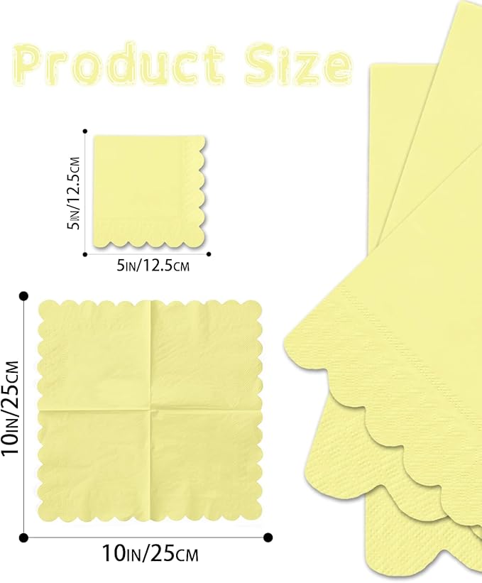 qiqee Elegant Yellow Cocktail Dinner Napkins 5x5inch Disposable Beverage,Wedding, Birthday Party Dessert Wave Paper Napkins(120 Count)
